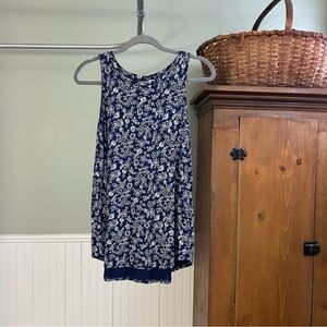 Old Navy Blue and White Floral Swing Tank